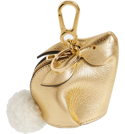 Shop Loewe Bunny Bag Charm With Genuine Shearling - Metallic In Gold