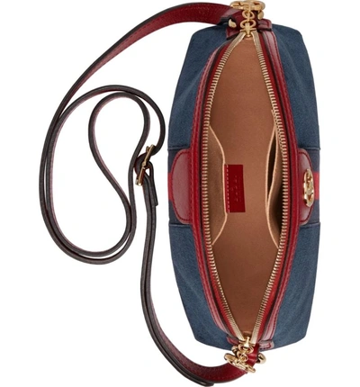 Shop Gucci Ophidia Suede Crossbody Bag - Blue In New Blue/ Cerise/ Blue Red