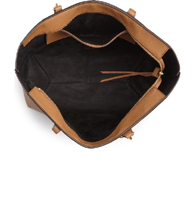 Shop Rebecca Minkoff Sherry Dog Clip Leather Tote - Brown In Almond/ Black