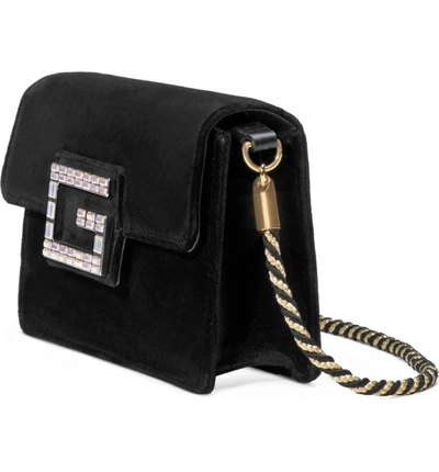 Shop Gucci Small Broadway Velvet Crossbody Bag - Black In Nero/ Nero Oro/ Crystal