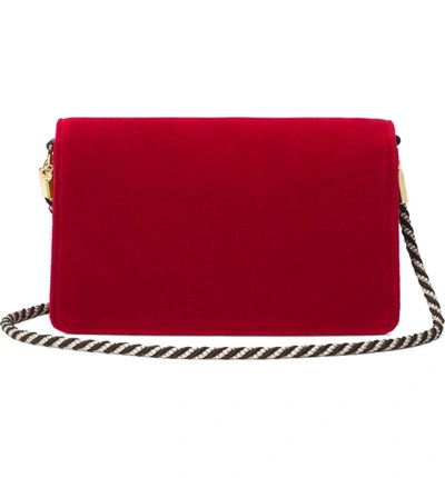 Shop Gucci Small Broadway Velvet Crossbody Bag In Hibiscus Red/ Nero Oro