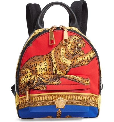 Shop Versace Mini Palazzo Pillow Talk Nylon Backpack - Blue In Blue Multi