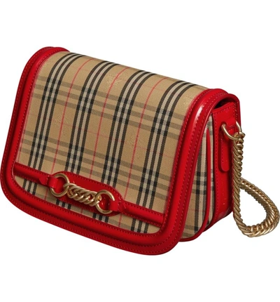 Shop Burberry Vintage Check Link Flap Crossbody Bag In Bright Red