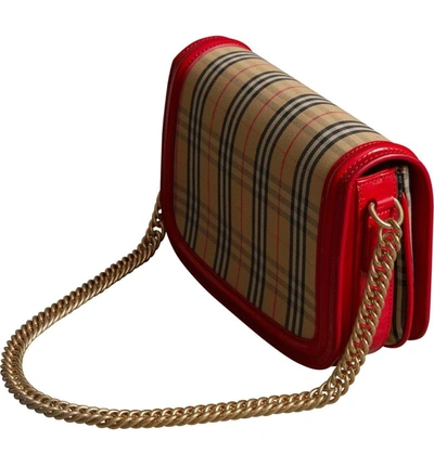 Shop Burberry Vintage Check Link Flap Crossbody Bag In Bright Red