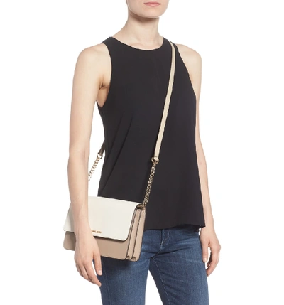 Shop Michael Michael Kors Large Daniela Colorblock Leather Crossbody Bag - Beige In Truffle Oat