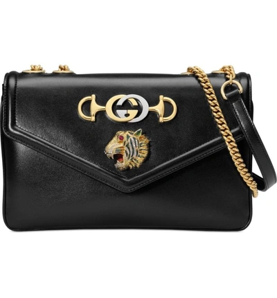 Shop Gucci Medium Rajah Leather Shoulder Bag - Black In Nero/ Nero