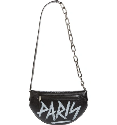 Shop Balenciaga Graffiti Souvenir Leather Belt Bag - Black In Noir/ Blanc