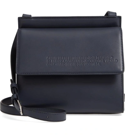 Shop Calvin Klein 205w39nyc Leather Foldover Flap Crossbody Bag - Blue In Navy