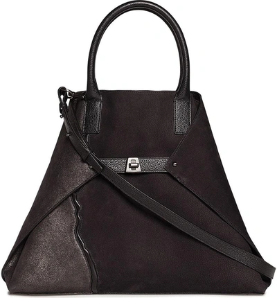 Shop Akris Ai Medium Top Handle Pebbled Leather Tote Bag - Black In Black-graphite