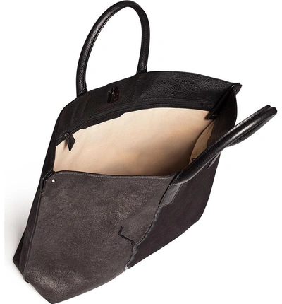 Shop Akris Ai Medium Top Handle Pebbled Leather Tote Bag - Black In Black-graphite
