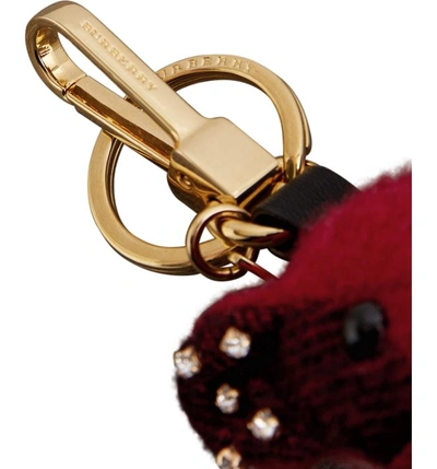 Shop Burberry Thomas Bear Check Cashmere Bag Charm With Crystal Kilt Pin - Red In Parade Red