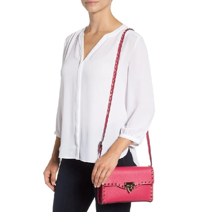 Shop Valentino Medium Rockstud Leather Shoulder Bag - Pink In Disco Pink