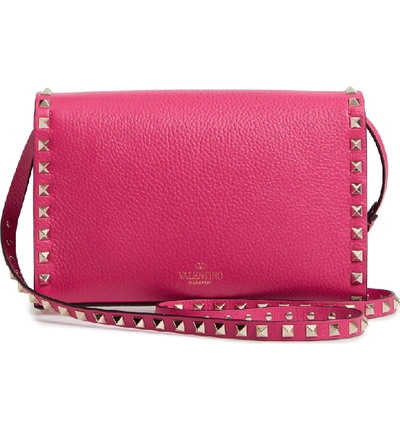 Shop Valentino Medium Rockstud Leather Shoulder Bag - Pink In Disco Pink