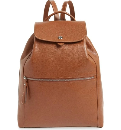 Shop Longchamp Veau Leather Backpack In Cognac
