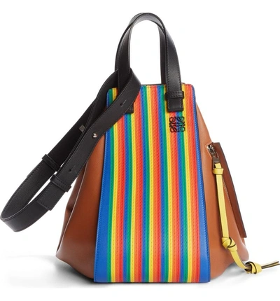 Shop Loewe Medium Rainbow Hammock Calfskin Leather Shoulder Bag - Brown In Multicolor/tan