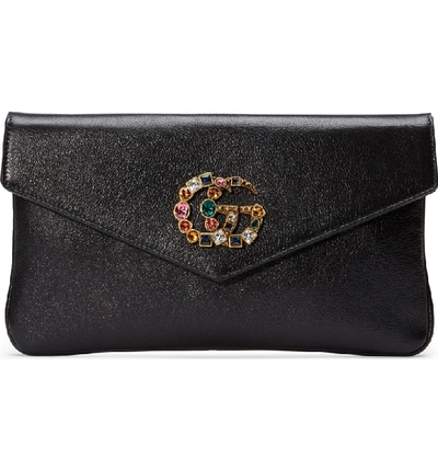 Shop Gucci Broadway Crystal Gg Leather Envelope Clutch - Black In Nero Multi