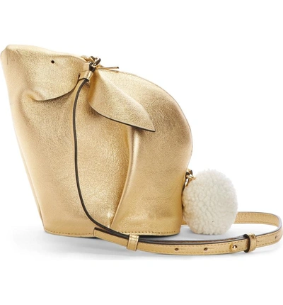 Shop Loewe Mini Bunny Metallic Leather Crossbody Bag With Genuine Shearling Trim - Metallic In Gold