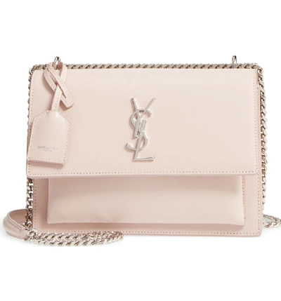 Shop Saint Laurent Medium Sunset Calfskin Leather Shoulder Bag In Marble Pink