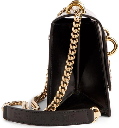 Shop Balmain Glace Leather Box Shoulder Bag - Black In Noir