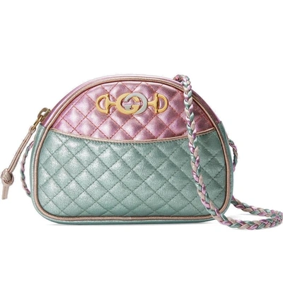 Shop Gucci Quilted Metallic Dome Crossbody Bag - Pink In Rose/ Blue