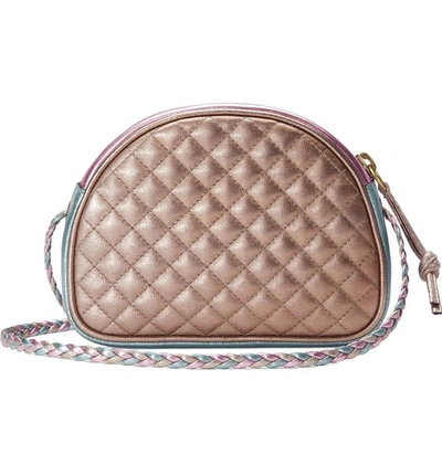 Shop Gucci Quilted Metallic Dome Crossbody Bag - Pink In Rose/ Blue