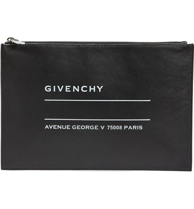 Shop Givenchy Medium Iconic Address Lambskin Pouch - Black In Black/ White