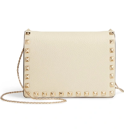 Shop Valentino Rockstud Leather Pouch Wallet On A Chain In Ivory