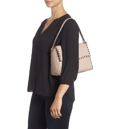 Shop Valentino Medium Rockstud Leather Shoulder Bag - Beige In Poudre Beige