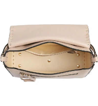 Shop Valentino Medium Rockstud Leather Shoulder Bag - Beige In Poudre Beige