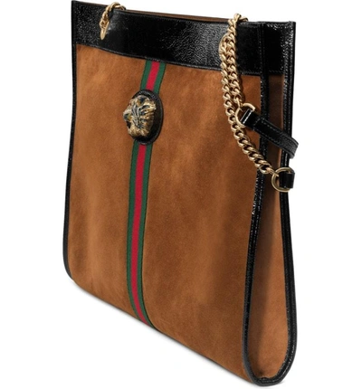 Gucci Linea Rajah Large Suede Shoulder Tote Bag With Patent Trim In  Nocciola/ Nero/ Vert Red | ModeSens