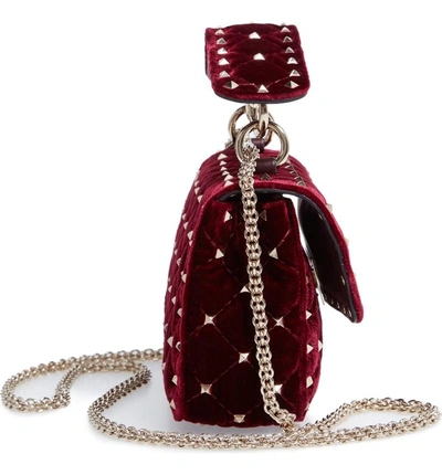 Shop Valentino Rockstud Matelasse Velvet Small Shoulder Bag - Red In Rubino