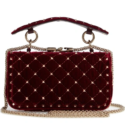 Shop Valentino Rockstud Matelasse Velvet Small Shoulder Bag - Red In Rubino