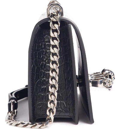 Shop Alexander Mcqueen Croc Embossed Leather Shoulder Bag - Black