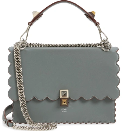 Shop Fendi Kan I Scallop Leather Shoulder Bag - Green In Alga/ Palladio