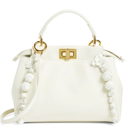 Shop Fendi Mini Peekaboo Floral Leather Satchel - White