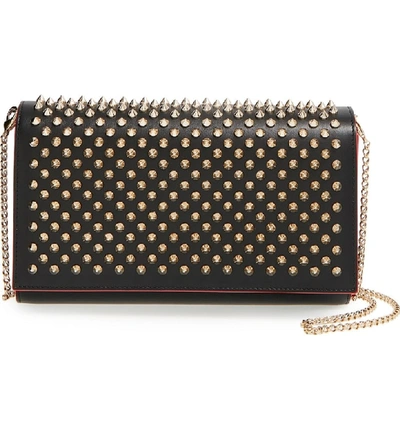 Shop Christian Louboutin 'paloma' Spiked Calfskin Clutch In Black/ Brown/ Gold