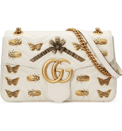 Shop Gucci Medium Gg Marmont 2.0 Animal Stud Matelasse Leather Shoulder Bag - White In Mystic White