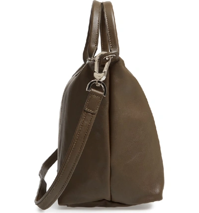 Shop Longchamp Medium 'le Pliage Cuir' Leather Top Handle Tote - Green In Khaki