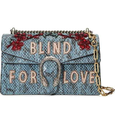 Shop Gucci Dionysus Blind For Love Genuine Snakeskin Shoulder Bag - Blue In Ultramarine/multi