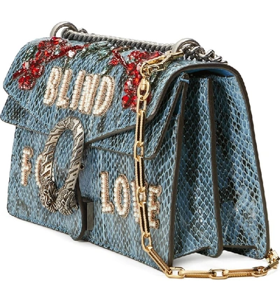 Shop Gucci Dionysus Blind For Love Genuine Snakeskin Shoulder Bag - Blue In Ultramarine/multi