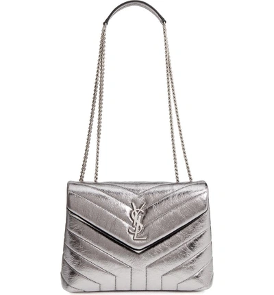 Shop Saint Laurent Small Loulou Metallic Leather Shoulder Bag - Metallic In Acciaio/ Acciaio