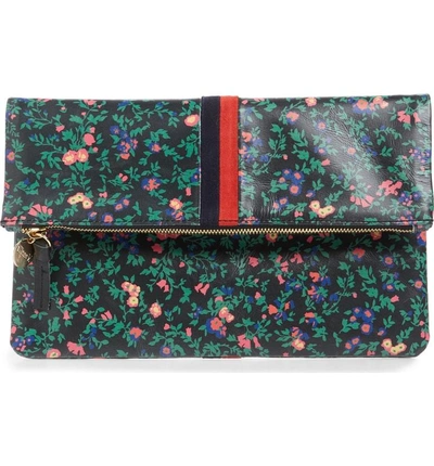 Shop Clare V Foldover Ditzy Floral Leather Clutch In Black