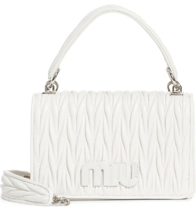 Shop Miu Miu Matelasse Quilted Lambskin Leather Top Handle Bag - White In Bianco