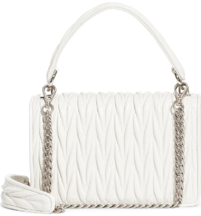 Shop Miu Miu Matelasse Quilted Lambskin Leather Top Handle Bag - White In Bianco