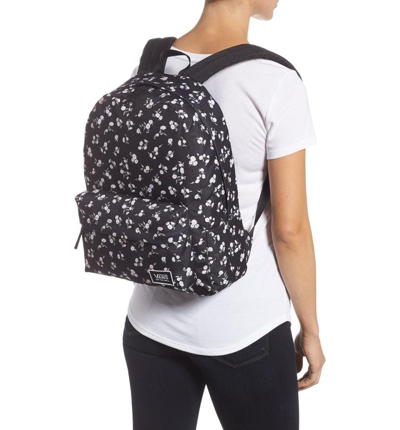 vans realm classic black & sundaze floral backpack
