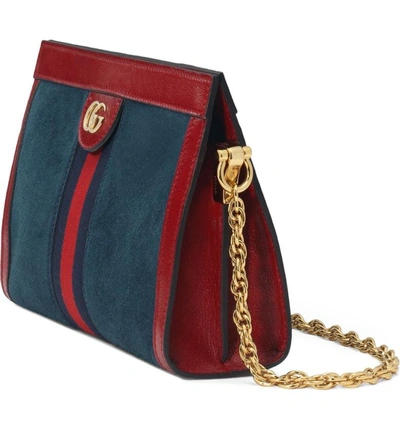 Shop Gucci Small Ophidia Suede Shoulder Bag In New Blue/ Cerise/ Blue Red