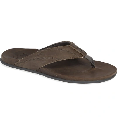 Shop Olukai Pikoi Flip Flop In Storm Grey/ Storm Grey Leather