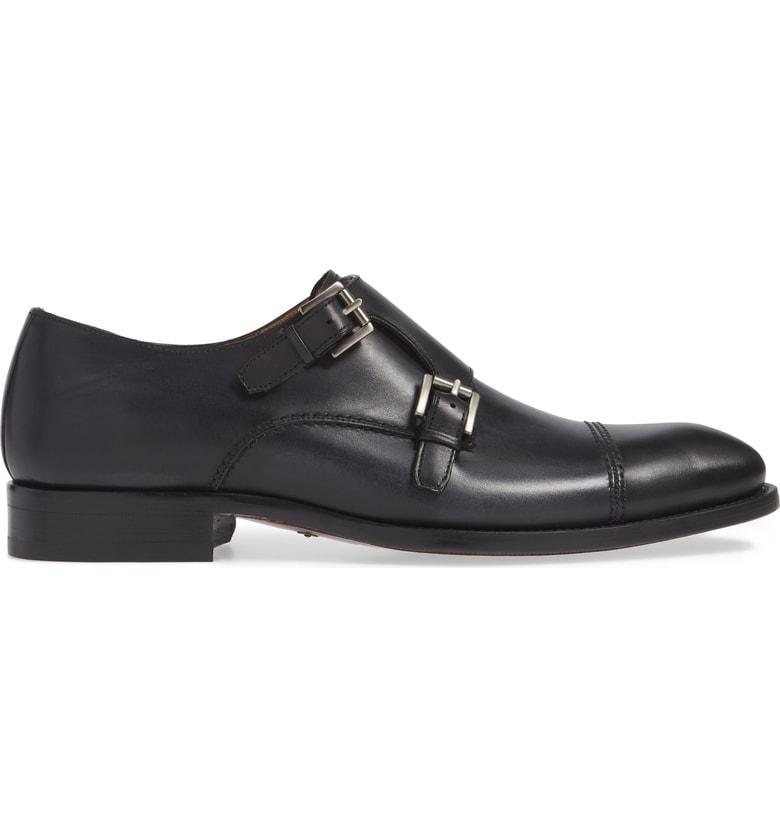 Mezlan Acosta Double Strap Cap Toe Monk Shoe In Black Leather | ModeSens