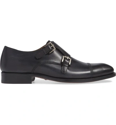 Shop Mezlan Acosta Double Strap Cap Toe Monk Shoe In Black Leather