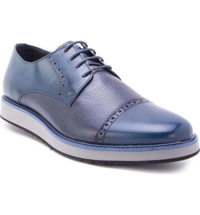 Shop Zanzara Saxe Cap Toe Derby In Navy Leather